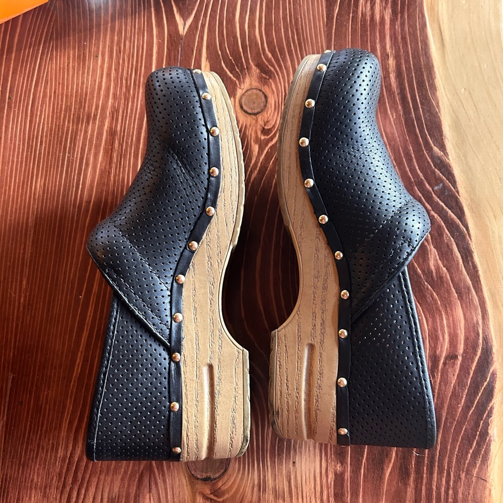 Dansko Black Perforated Clogs with Tan Sole - Picture 9 of 14